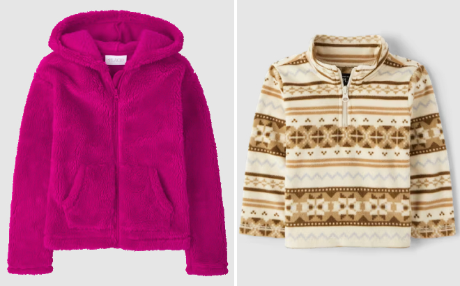 The Childrens Place Girls Sherpa Zip Up Hoodie and Toddler Boys Half Zip Pullover