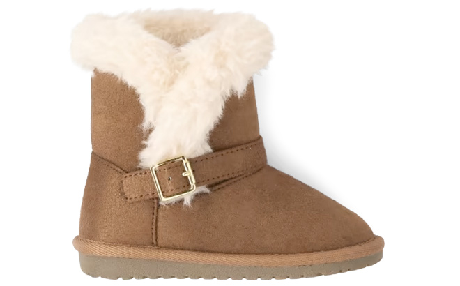 The Childrens Place Toddler Girls Buckle Faux Fur Chalet Boots Tan