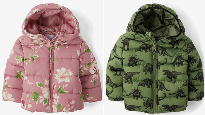 The Childrens Place Toddler Girls Print Puffer Jacket and The Childrens Place Toddler Boys Print Puffer Jacket