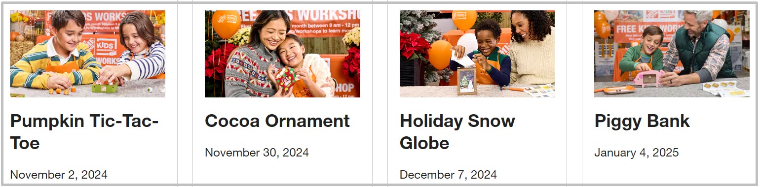 The Home Depot Free Workshop Event Calendar