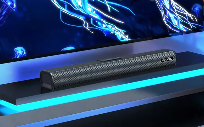 The Veatool 2 1 Wireless Sound Bar in the Living Room