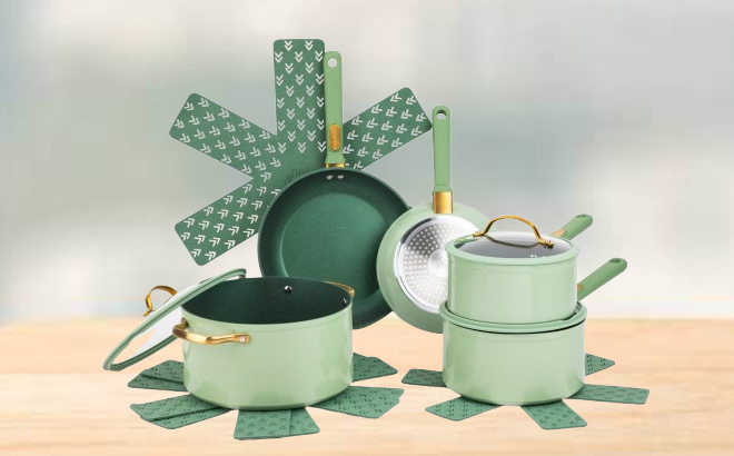 Thyme Table Granite 12 Piece Cookware Set Non Stick Green