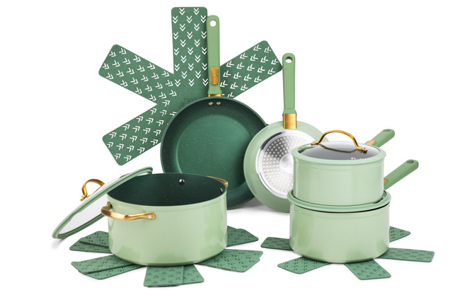 Thyme Table Granite 12 Piece Cookware Set in Green