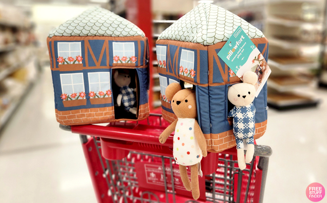 Two Pillowfort House and Mouse Sets on a Cart