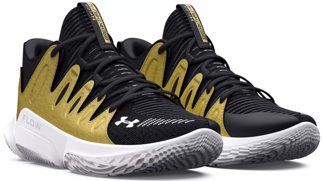 Under Armour Womens Flow Breakthru 4 Basketball Shoes in Black Metallic Gold