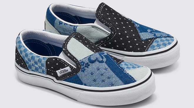 VANS Kids Classic Slip On Denim Patchwork Shoe