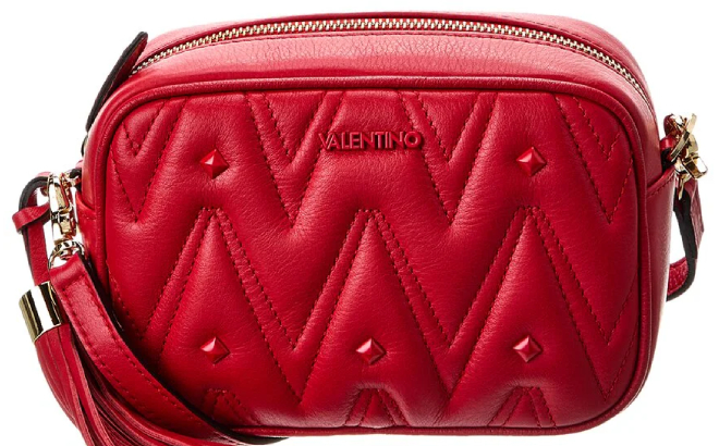 Valentino Amel Diamond Leather Crossbody in Red Color