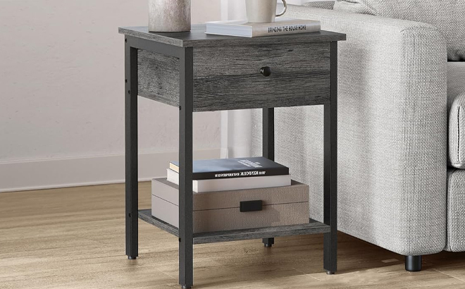 Vasagle Nightstand Table with Drawer in Stone Gray