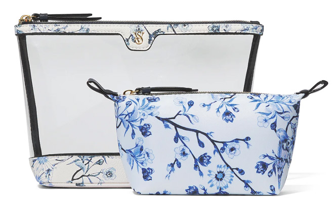 Victorias Secret 2 Piece Makeup Bag in Blue Floral