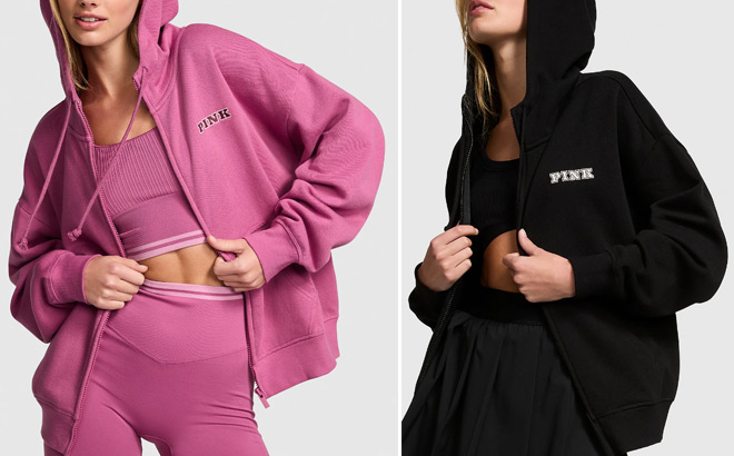 Victorias Secret Pink Ivy Fleece Campus Full Zip Hoodie