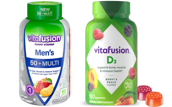 Vitafusion Mens 50 Multi Daily Support Supplement and D3 Gummy Vitamins