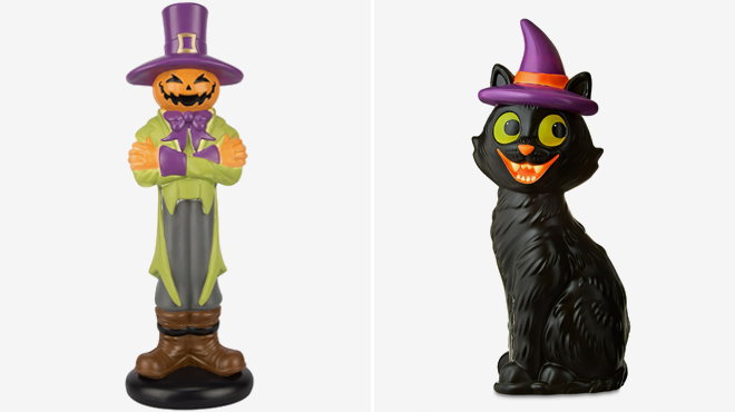 Way To Celebrate 17 Inch Jack o Lantern Mini Blow Mold and Way To Celebrate 17 Inch Cat with Top Hat Mini Blow Mold