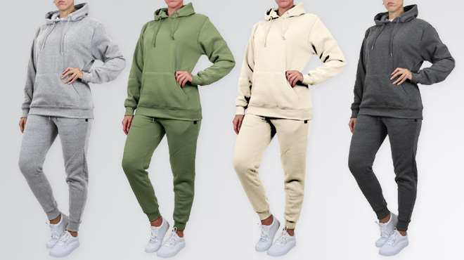 Women's Fleece Lined Pullover Hoodie Jogger Sets 2 Pack