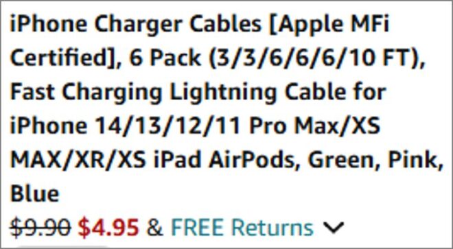 iPhone Charger Cable 6 Pack checkout page