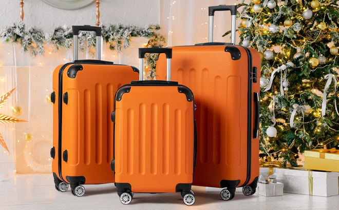 1 Zimtown Hardside Lightweight Spinner Orange 3 Piece Luggage Set