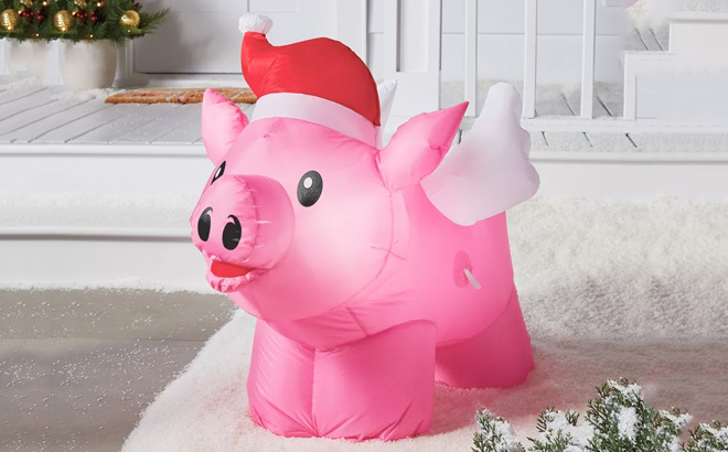 3 Pig in Santa Hat Christmas Inflatable Decoration Wondershop