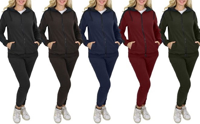 4 Piece Womens Loose Fit Polar Fleece Hoodie Jogger Set