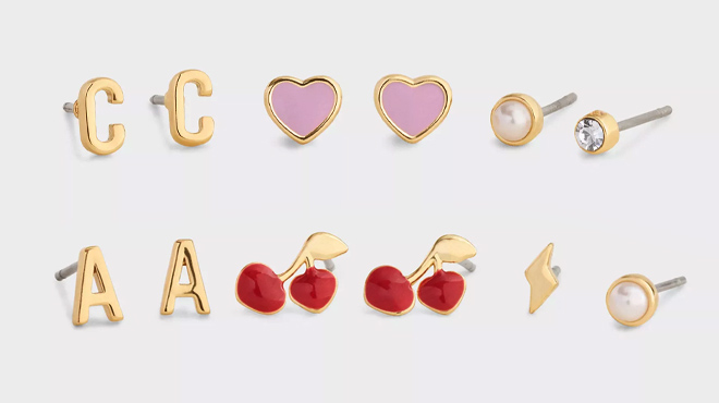 5 Coach Outlet Initial Stud Earrings Set