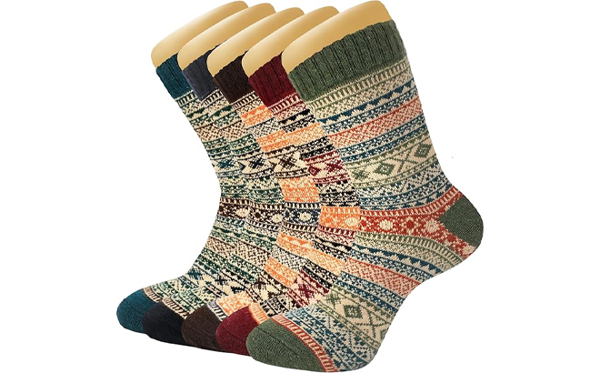 5 Pairs Winter Warm Socks Thick Knit Wool