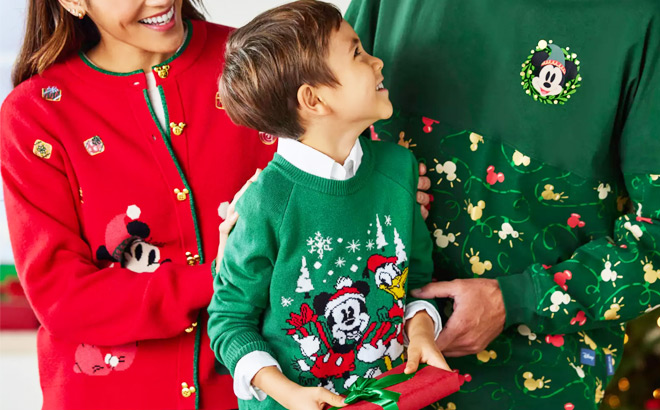 A Family in Disney Holiday Sweaters