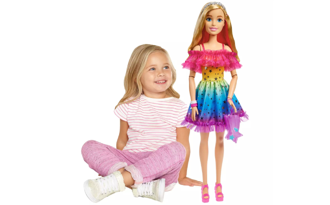 A Kid Beside a Barbie 28 Inch Doll