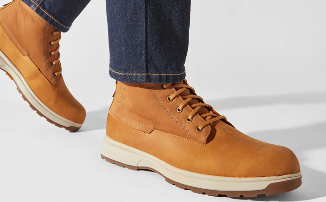 A Man Wearing Timberland Atwells Ave Waterproof Boots