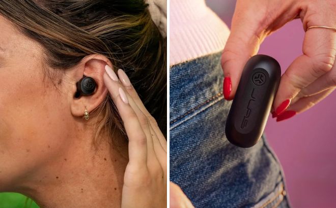 A Person Holding JLab Go Air Pop True Wireless Earbuds