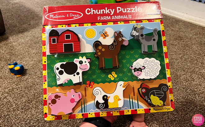 A Person Holding Melissa Doug Farm Wooden Chunky Puzzle