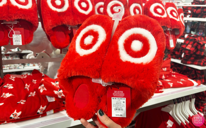 A Person Holding Target Bullseye Slippers