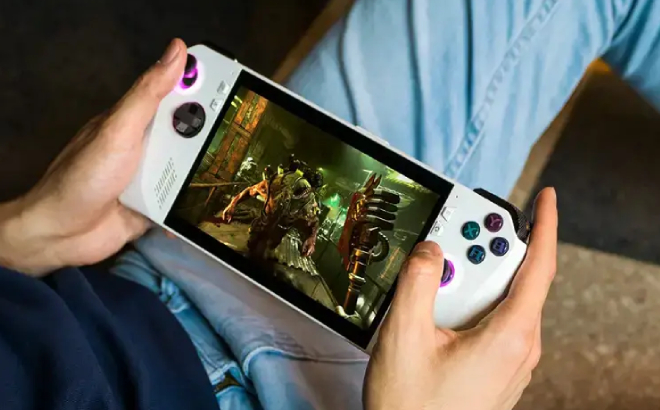 A Person Playing with ASUS ROG Ally 7 Inch Gaming Handheld