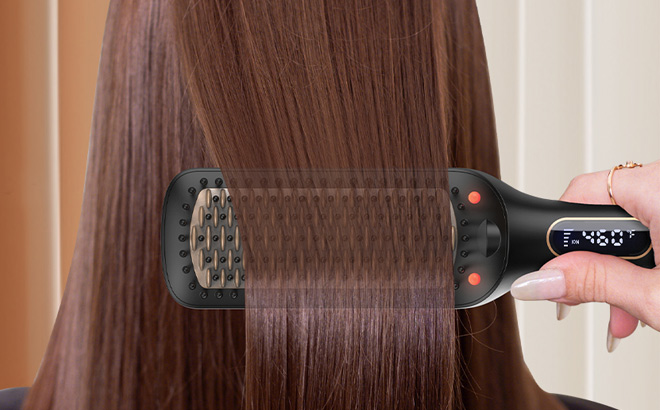 A Person Using a Nicebay Hair Straightener Brush