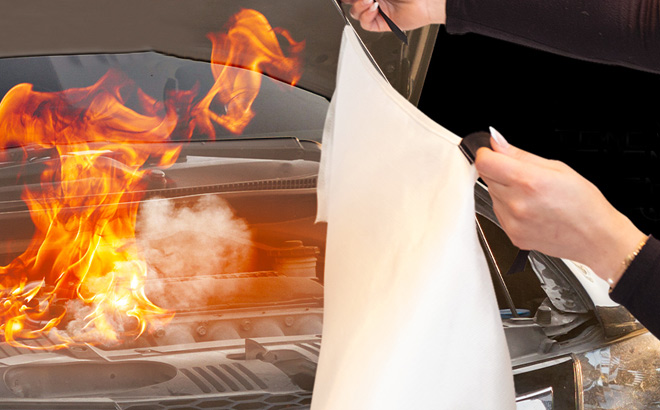 A Person Using an Emergency Fire Blanket to Put Out Fire