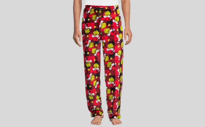 A Person Wearing Dr Seuss The Grinch Mens Superminky Sleep Pants