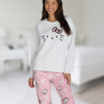 A Person Wearing Hello Kitty Womens Plush Pajama Set