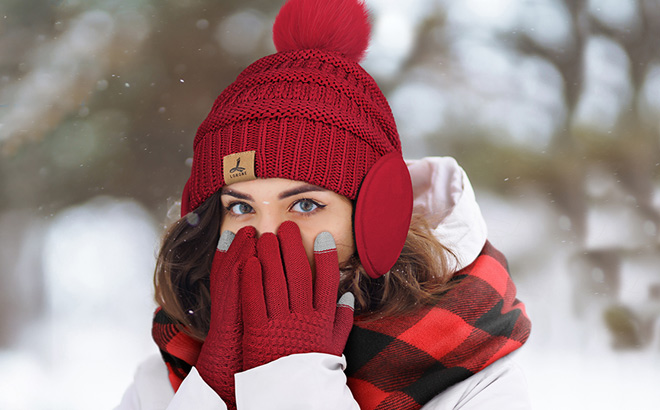 A Person Wearing Winter Hat Scarf Gloves and Ear Warmers