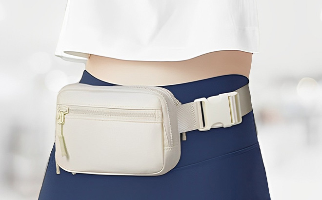 A Person Wearing the Westbronco Fanny Pack in Beige Color