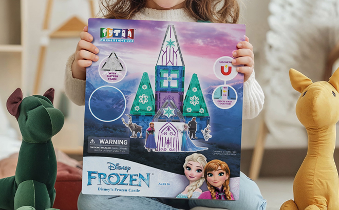 A Person holding Disney Frozen Magnetic Tiles 36 Piece Set Box