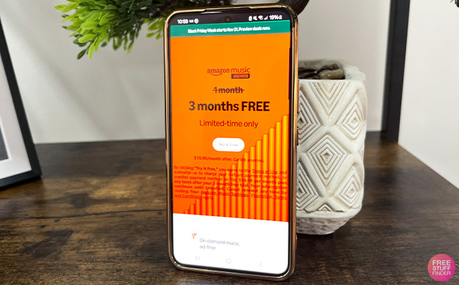 A Phone with Amazon Music on the Background