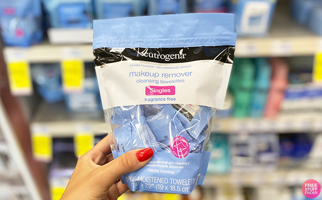 A Woman Holding Neutrogena Makeup Remover Wipes