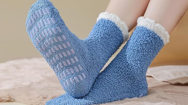 A Woman Wearing Coziwill Fuzzy Socks