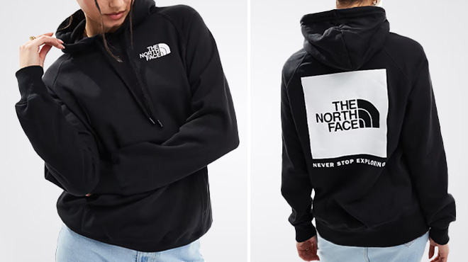 A Woman Wearing The North Face NSE Box Hoodie