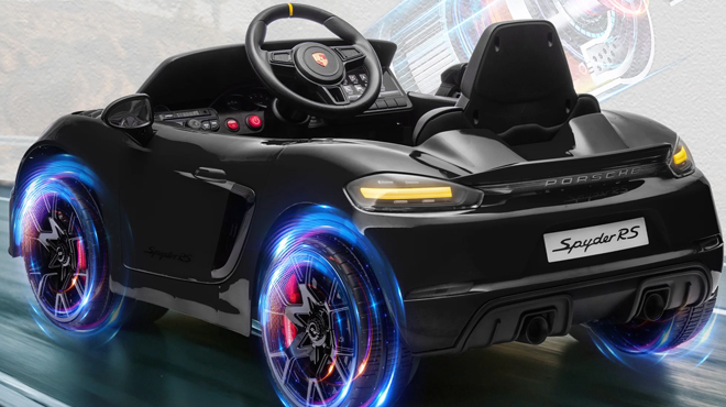 A black Porsche 12V Powered Ride On Toy Car