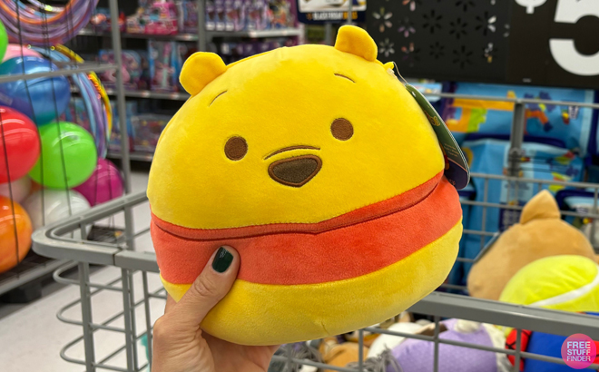 A person holding a Disney Winnie the Pooh 8 inch Squishmallows