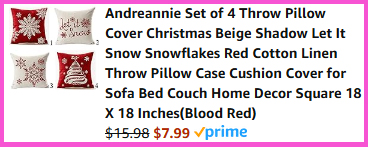 A screen shot of the checkout page for Andreannie Christmas Throw Pillow Covers