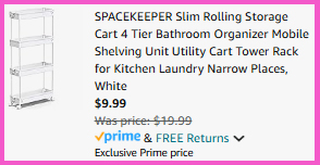 A screen shot of the checkout page for Spacekeeper 4 Tier Slim Rolling Storage Cart