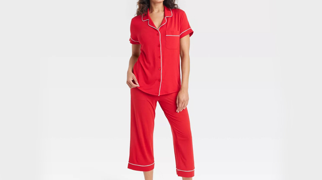 A woman wearing a Auden Womens Cloud Knit Pajama Set