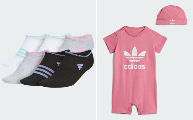 Adidas Kids Superlite 6 Pack No Show Socks and Gift Set Jumpsuit and Beanie