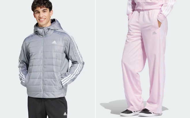 Adidas Mens ssentials 3 Stripes Insulated Hooded Hybrid Jacket and Y2K Glam Pants