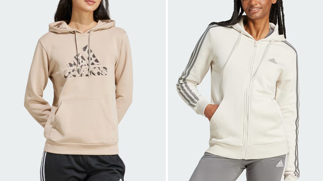 Adidas Womens Animal Graphic Hoodie and Adidas Womens Essentials 3 Stripes Full Zip Fleece Hoodie