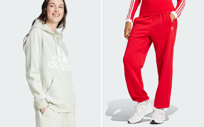 Adidas Womens Essentials Big Logo Regular Fleece Hoodie and Essentials Fleece Loose Joggers